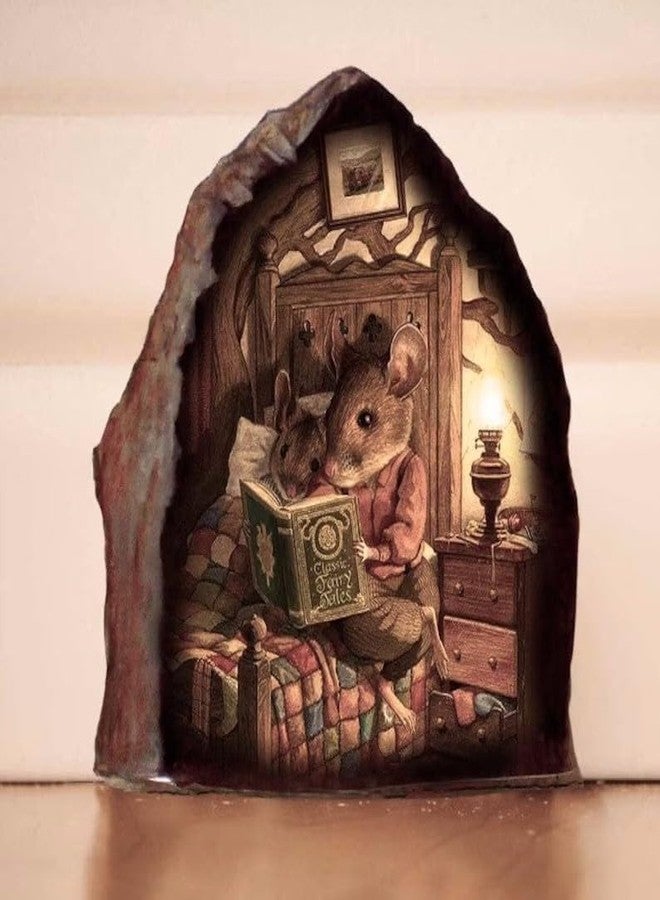 Jizlan Mouse Hole Wall Decal, 3D Mouse Hole Realistics Wall Sticker, Reading Book in a Decal Fun Art, Water Proof Wall Stickers for Bedroom Wall Decor Treatments and Supplies - Image 1